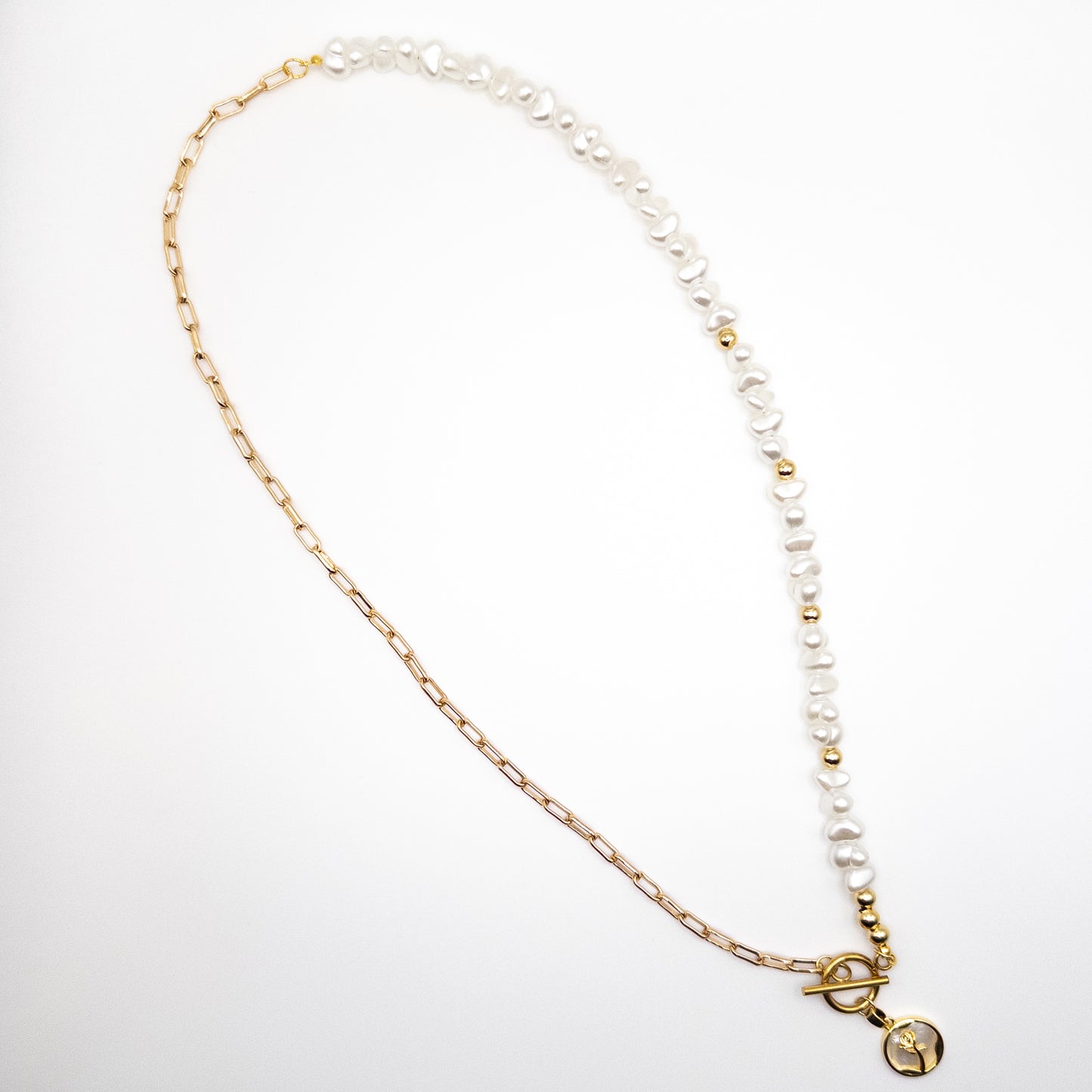 Necklace with Half Chain and Half Artificial Pearl