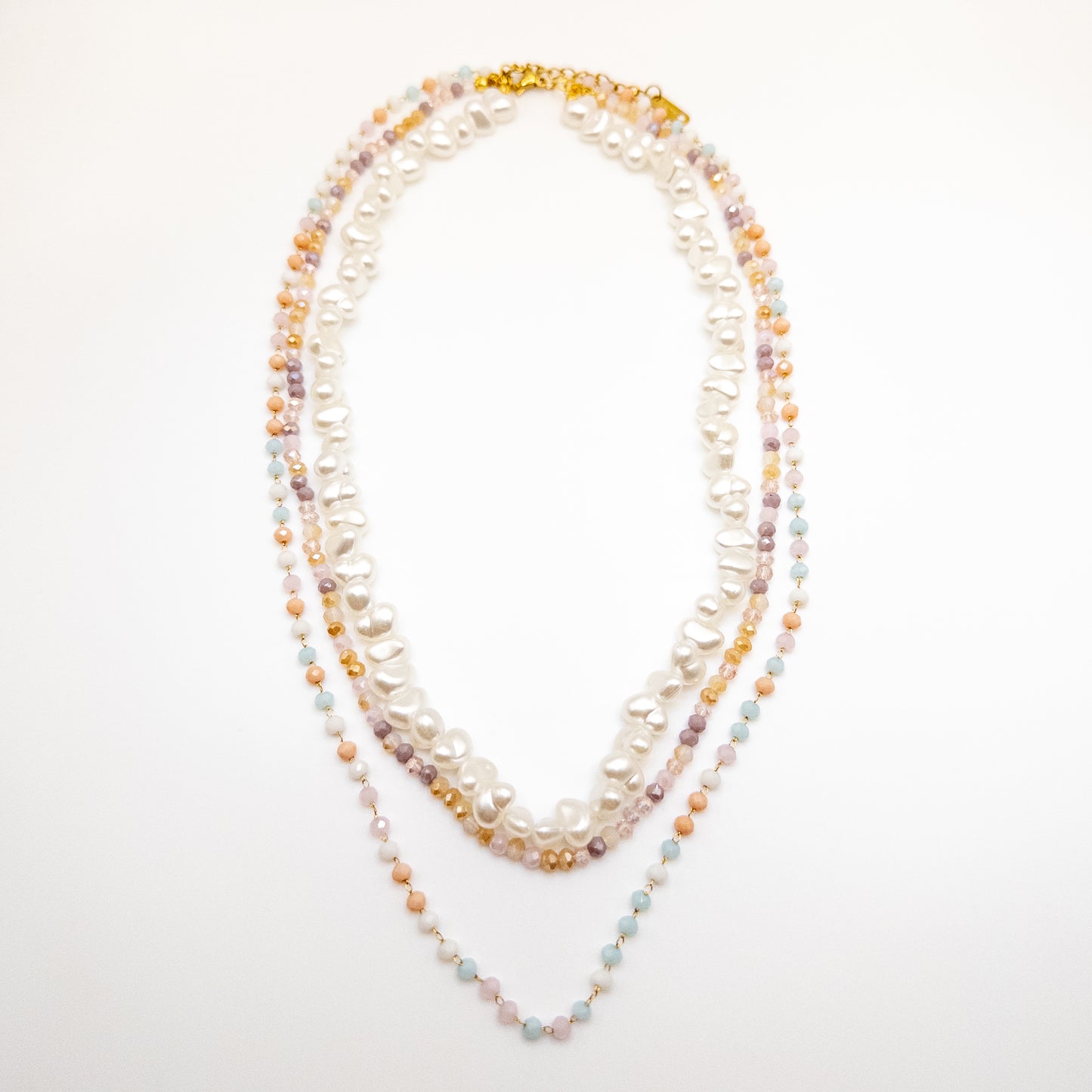 Three Layer Necklace with Faux Pearl Beads