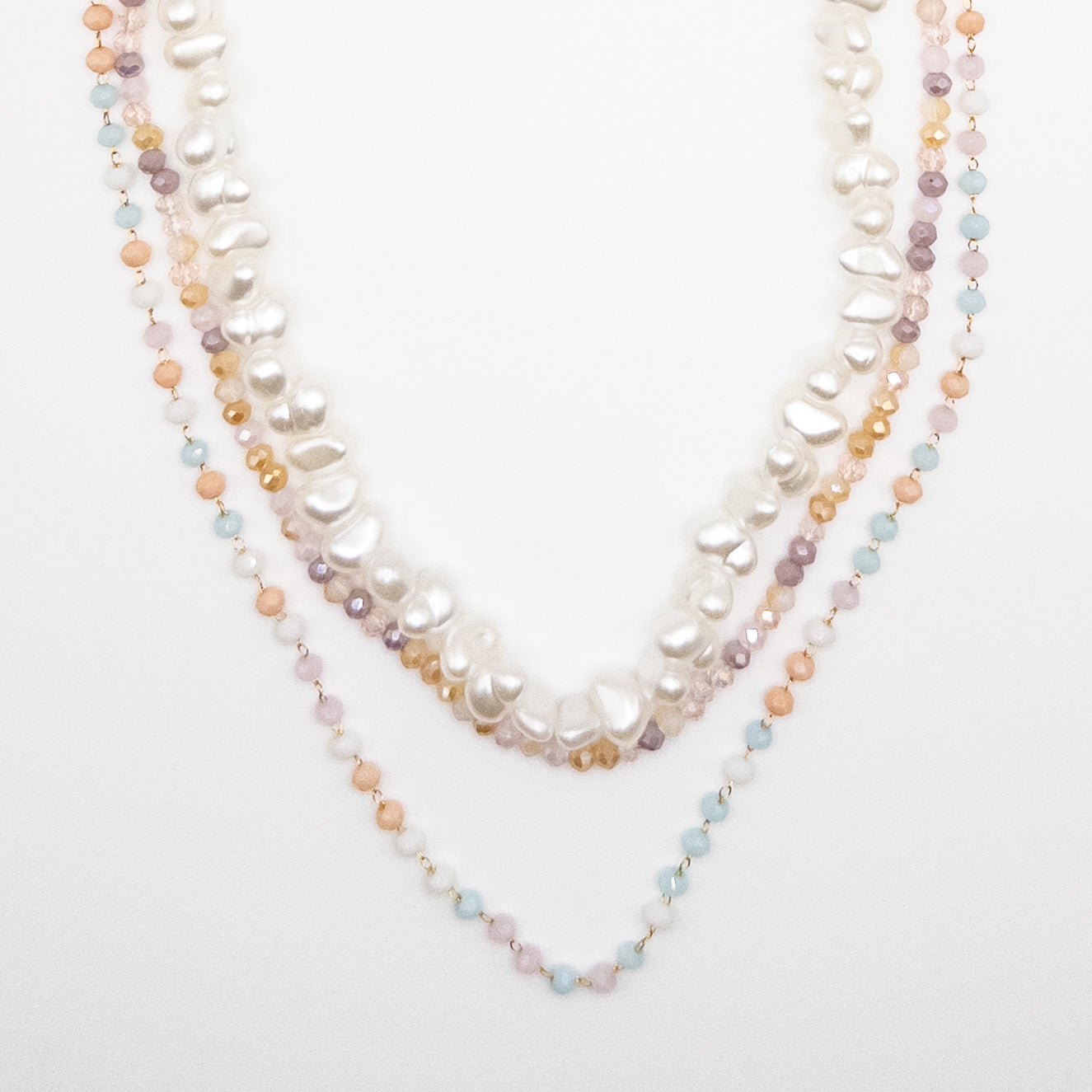 Three Layer Necklace with Faux Pearl Beads