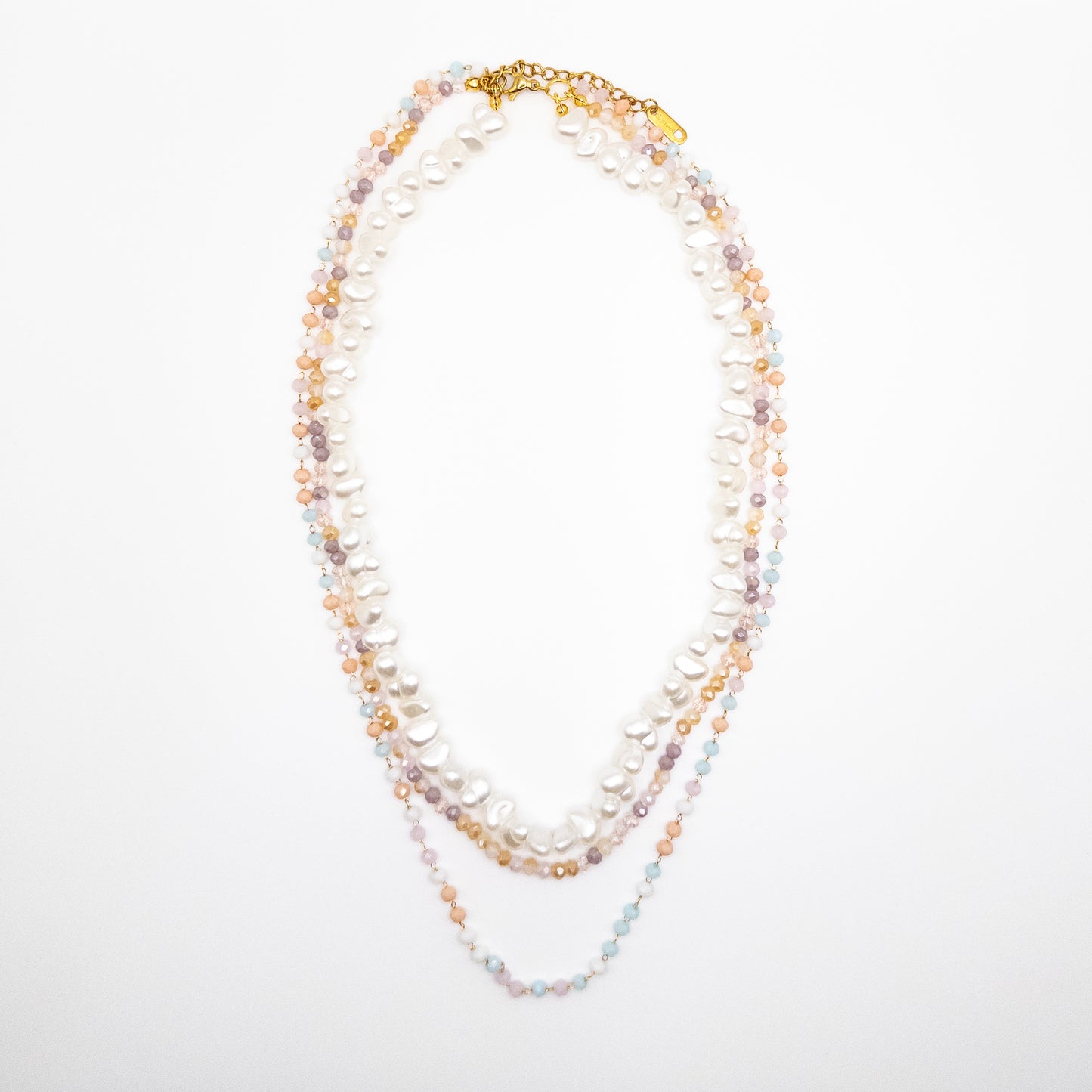 Three Layer Necklace with Faux Pearl Beads