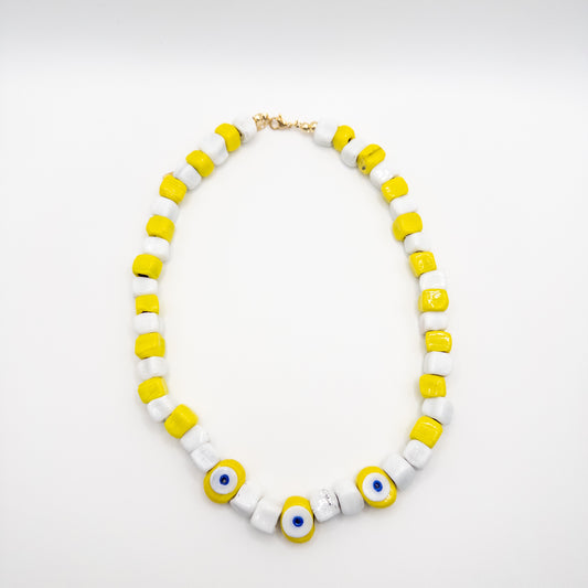 Yellow & White Glass Stone Necklace
