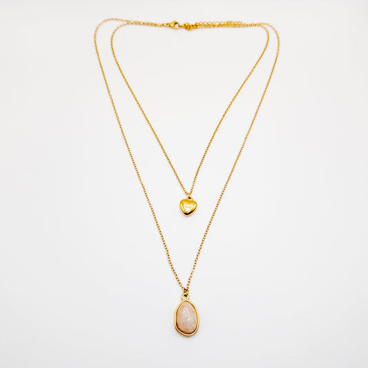 Two Layer Necklace with a Pink Pendant