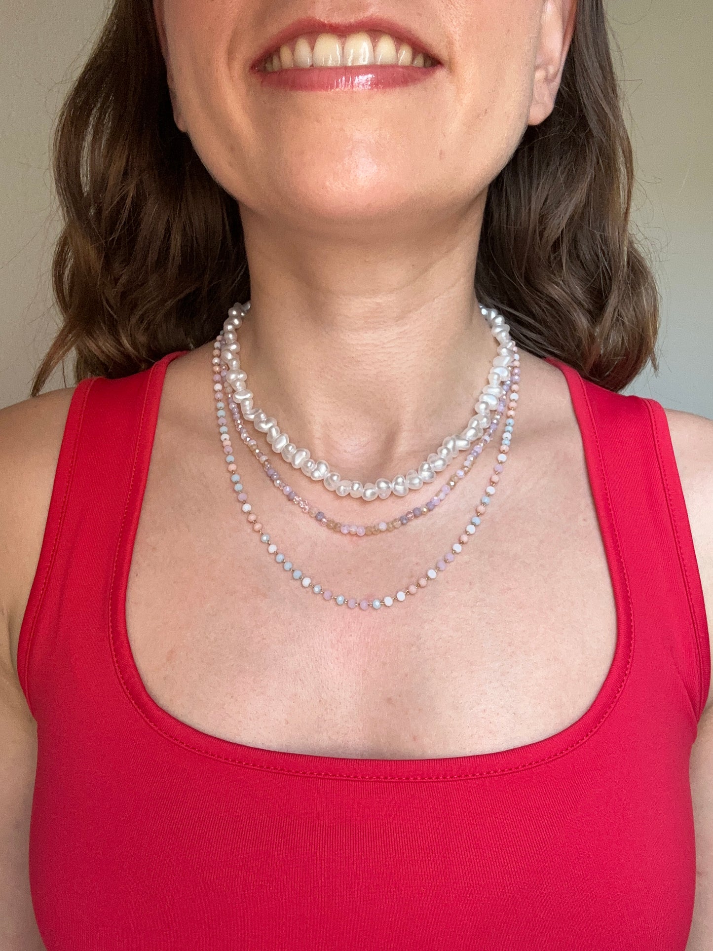 Three Layer Necklace with Faux Pearl Beads