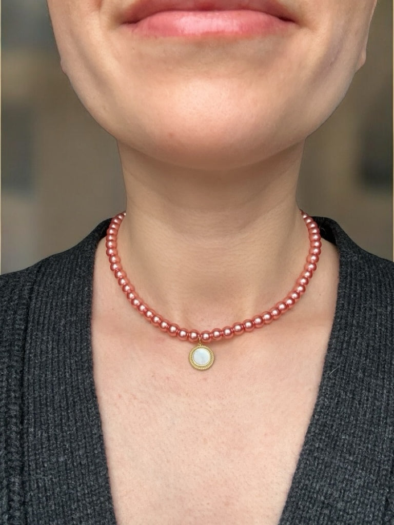 Pink Color Faux Pearl Necklace