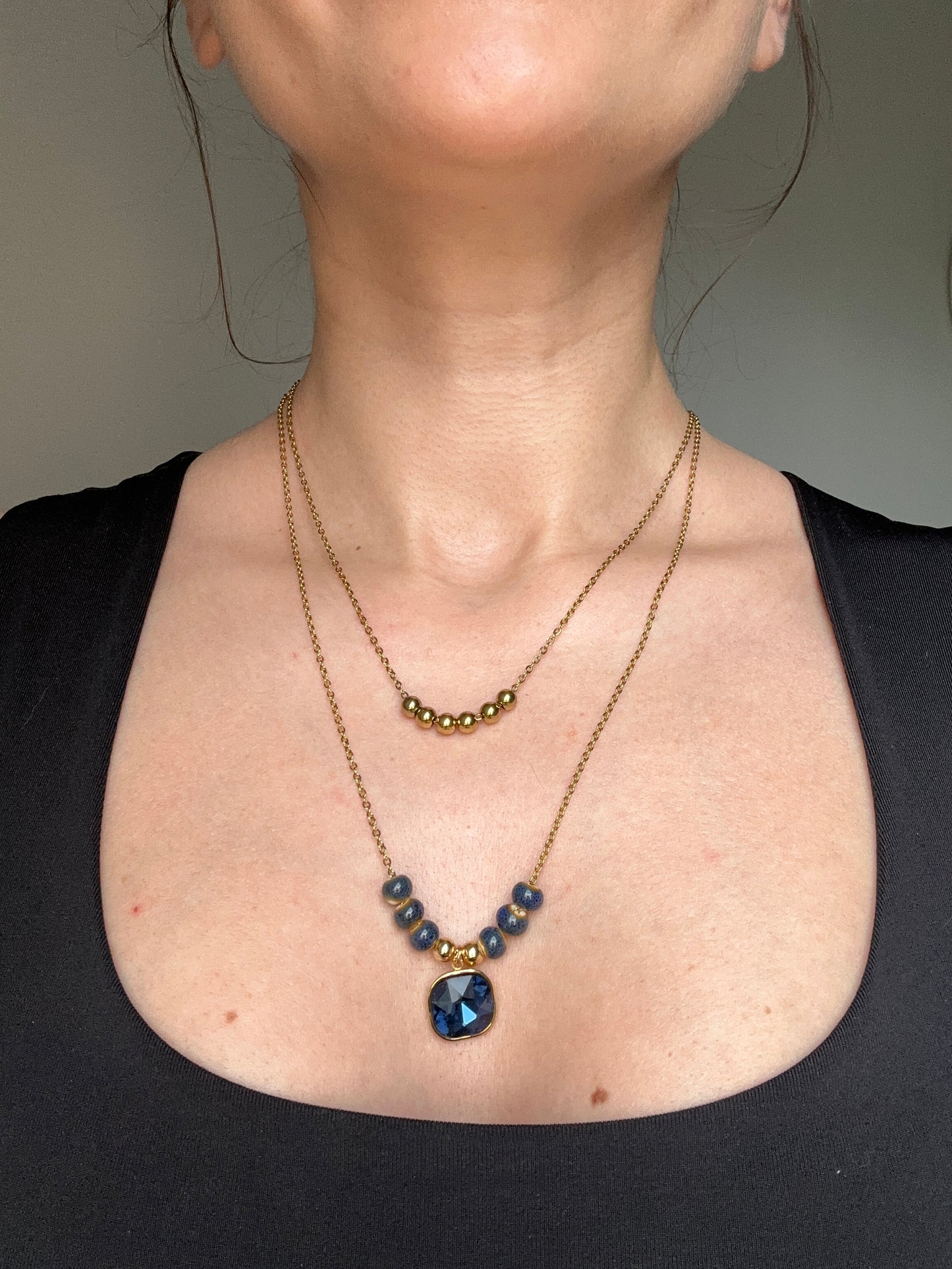 Stainless Steel Necklace with Blue Pendant