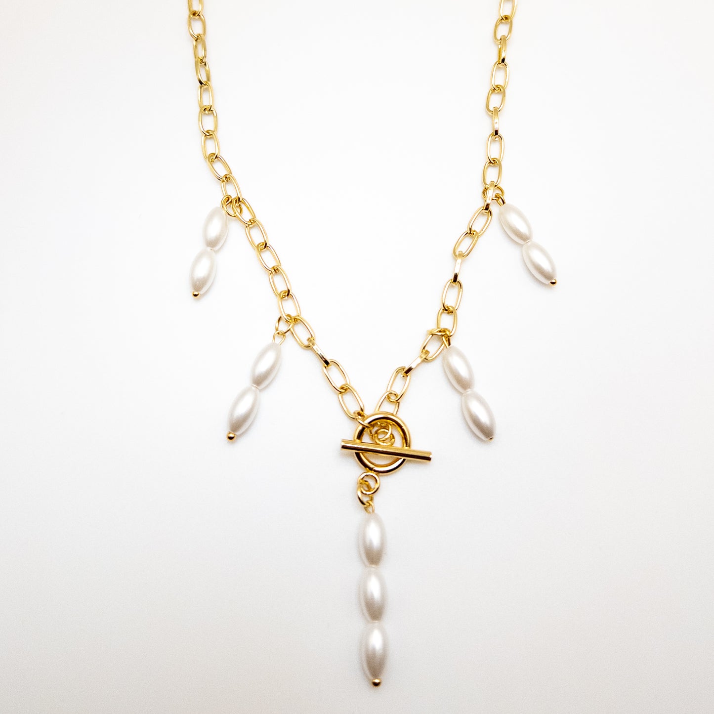 Chain Necklace with Faux Pearl Beads