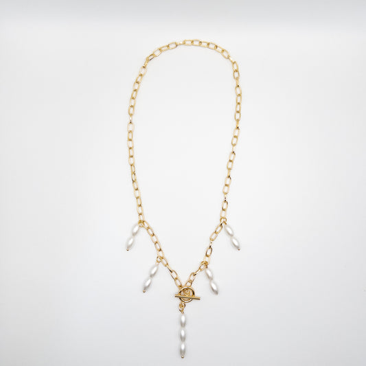 Chain Necklace with Faux Pearl Beads