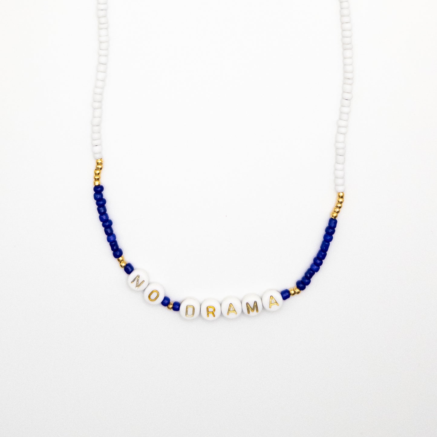 No Drama Necklace with White and Blue Beads