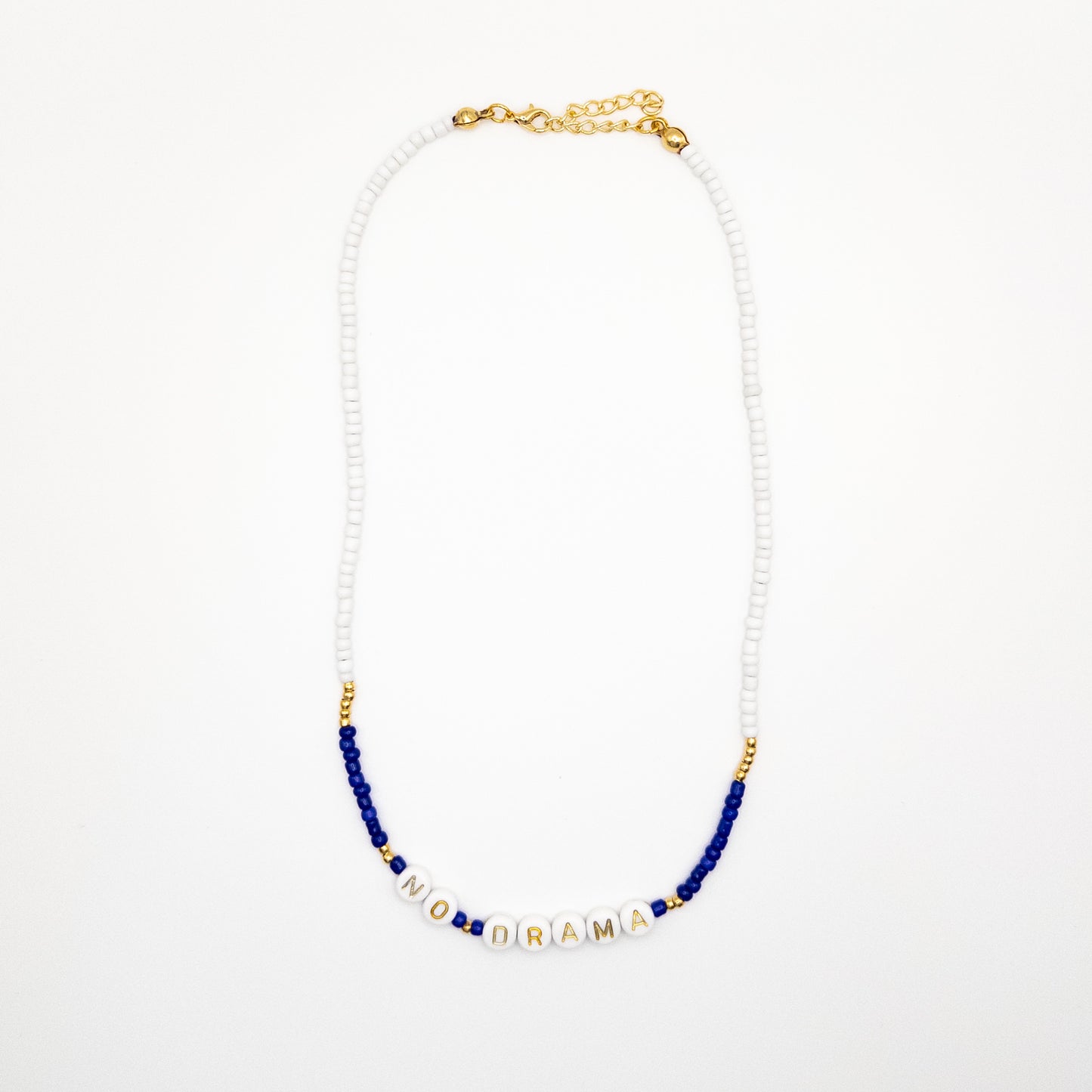 No Drama Necklace with White and Blue Beads