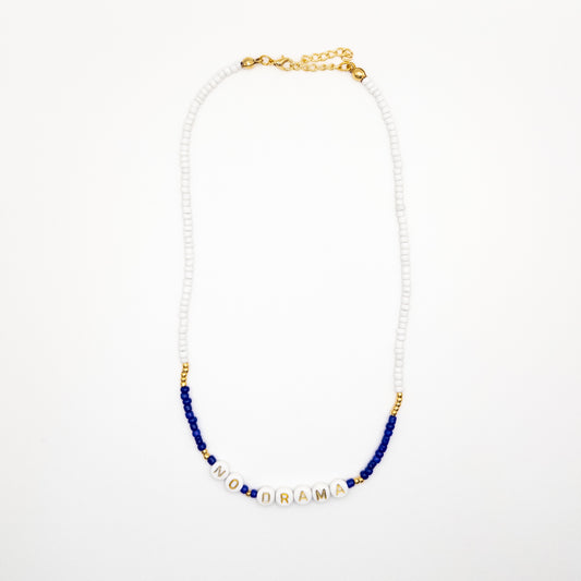 No Drama Necklace with White and Blue Beads