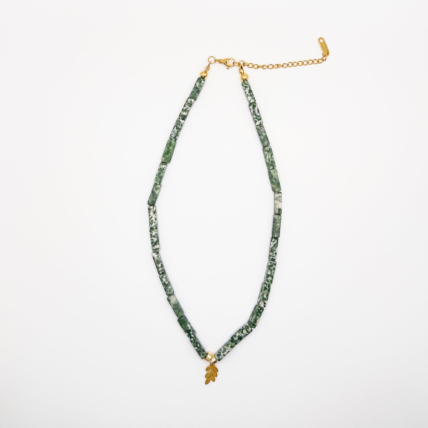 Necklace with Green Rectangular Beads