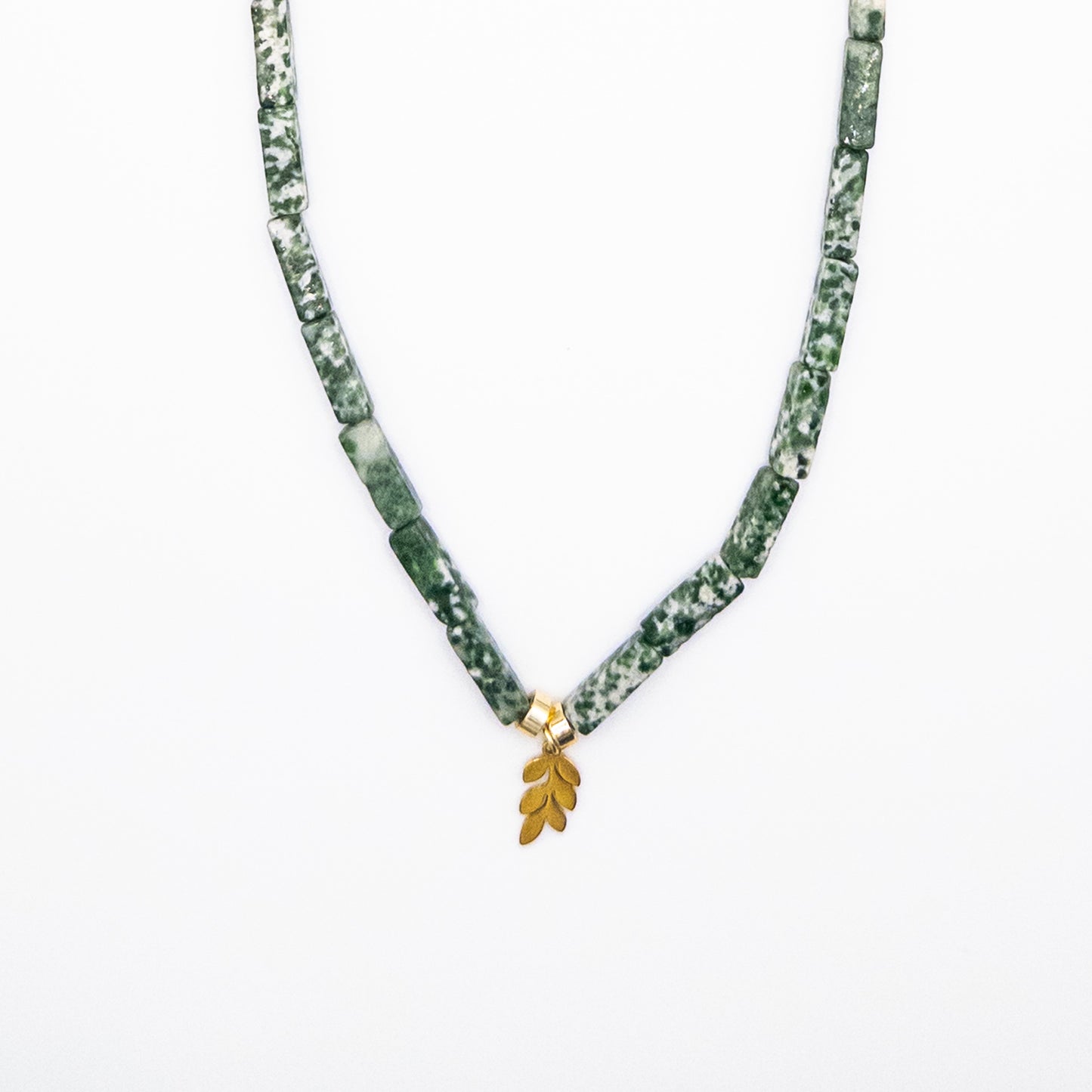 Necklace with Green Rectangular Beads