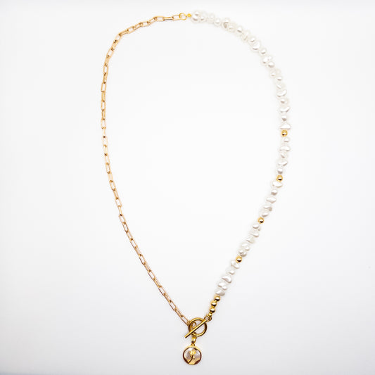 Necklace with Half Chain and Half Artificial Pearl