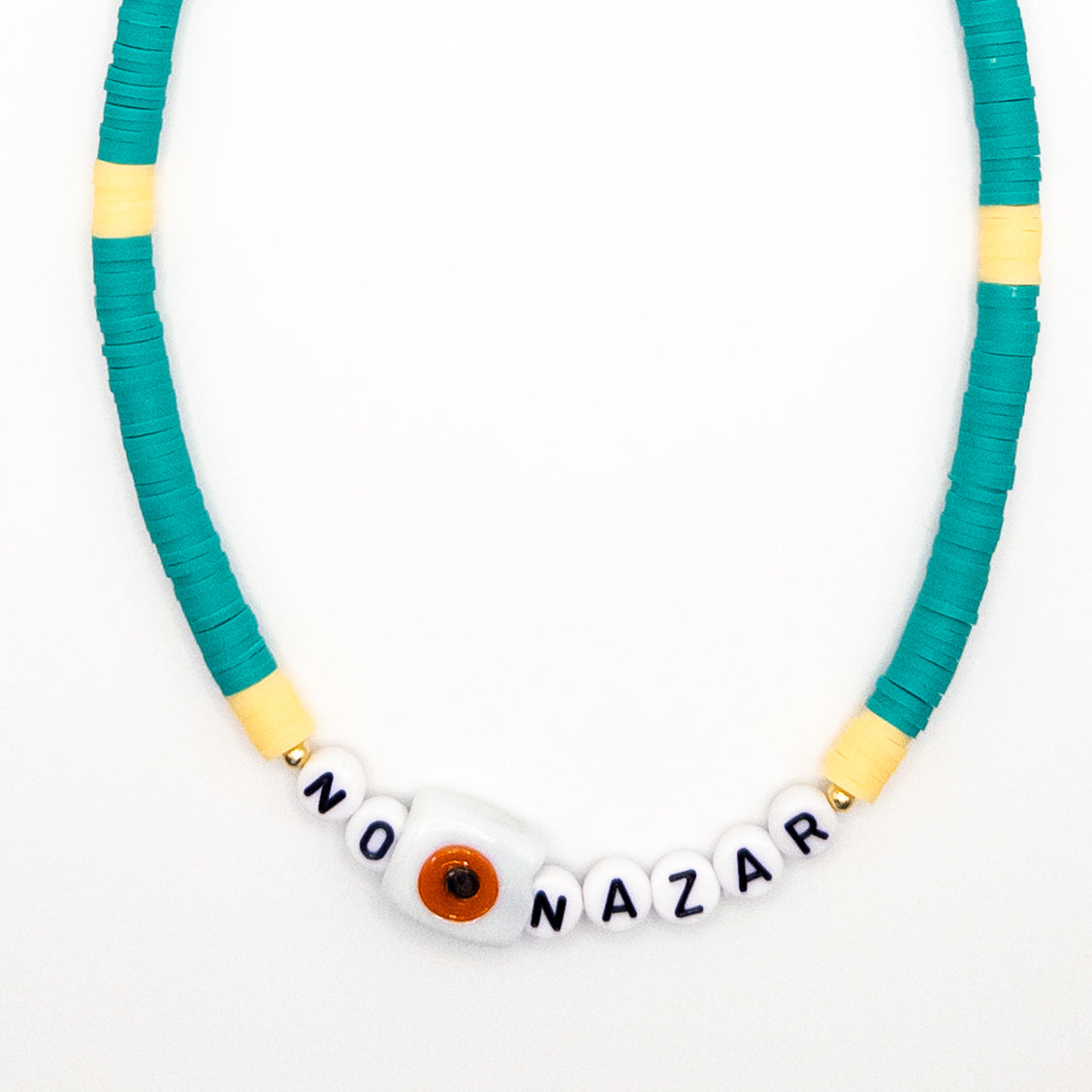 No Nazar Necklace with Dark Green Fimo Beads