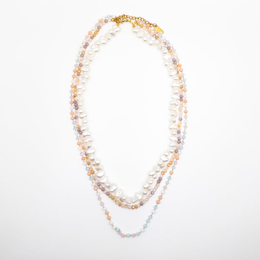 Three Layer Necklace with Faux Pearl Beads