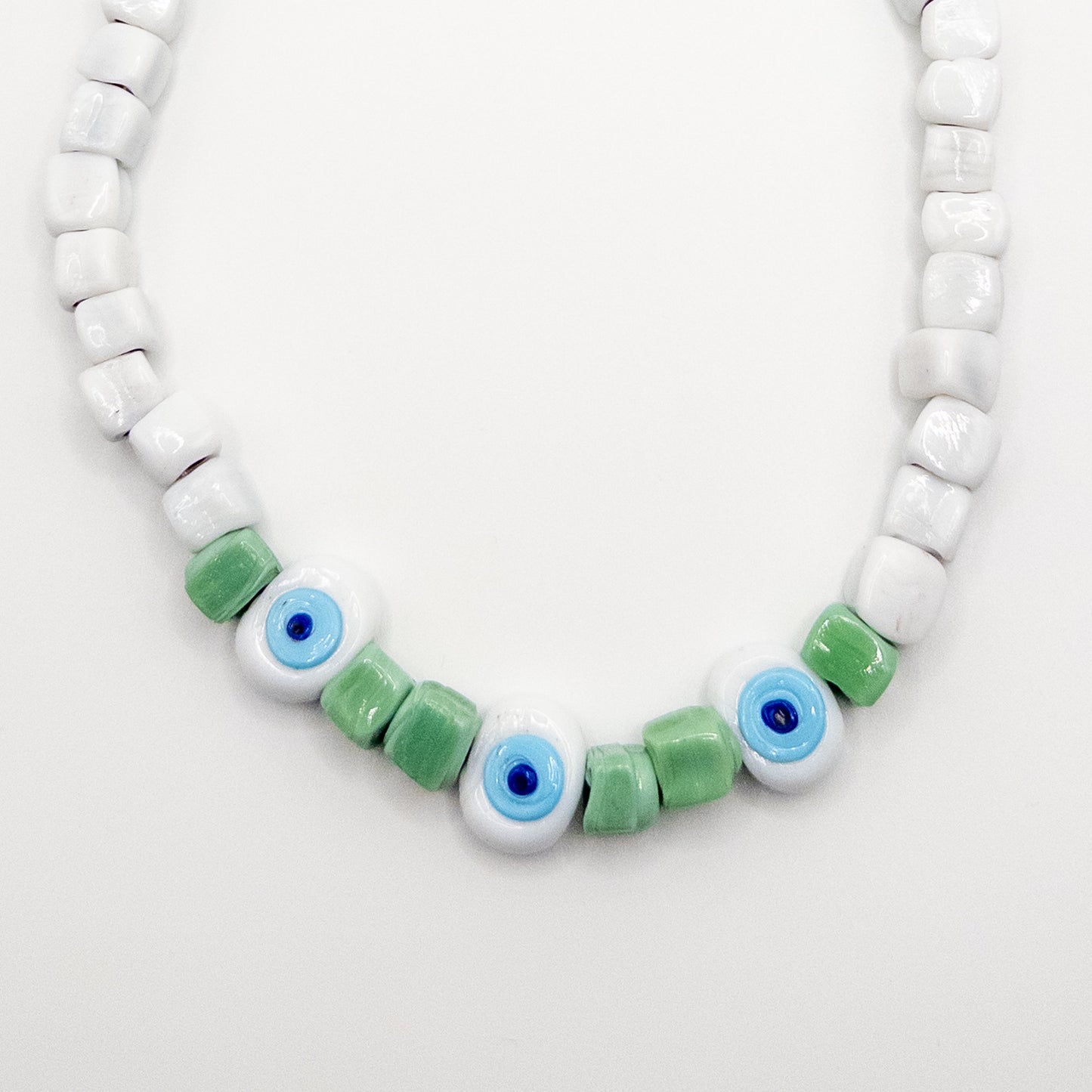 White & Green Glass Stone Necklace