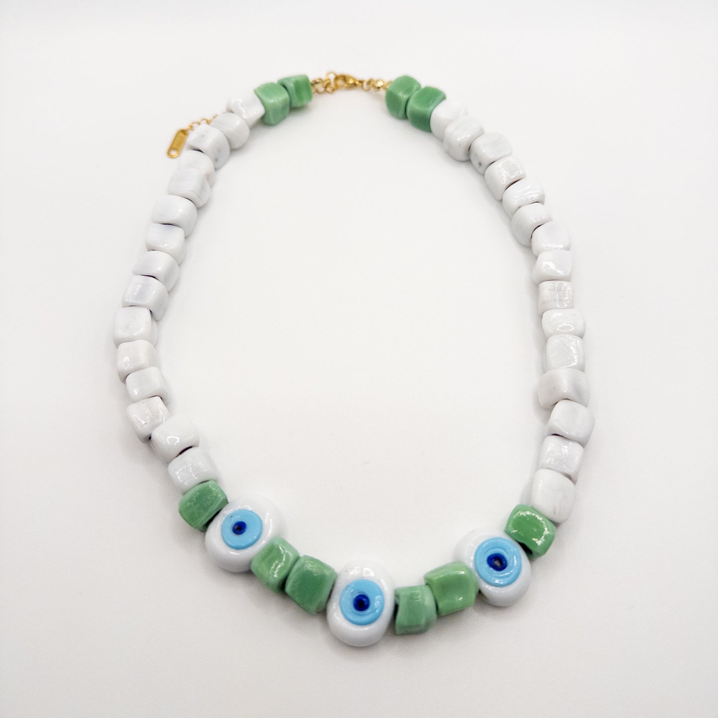 White & Green Glass Stone Necklace