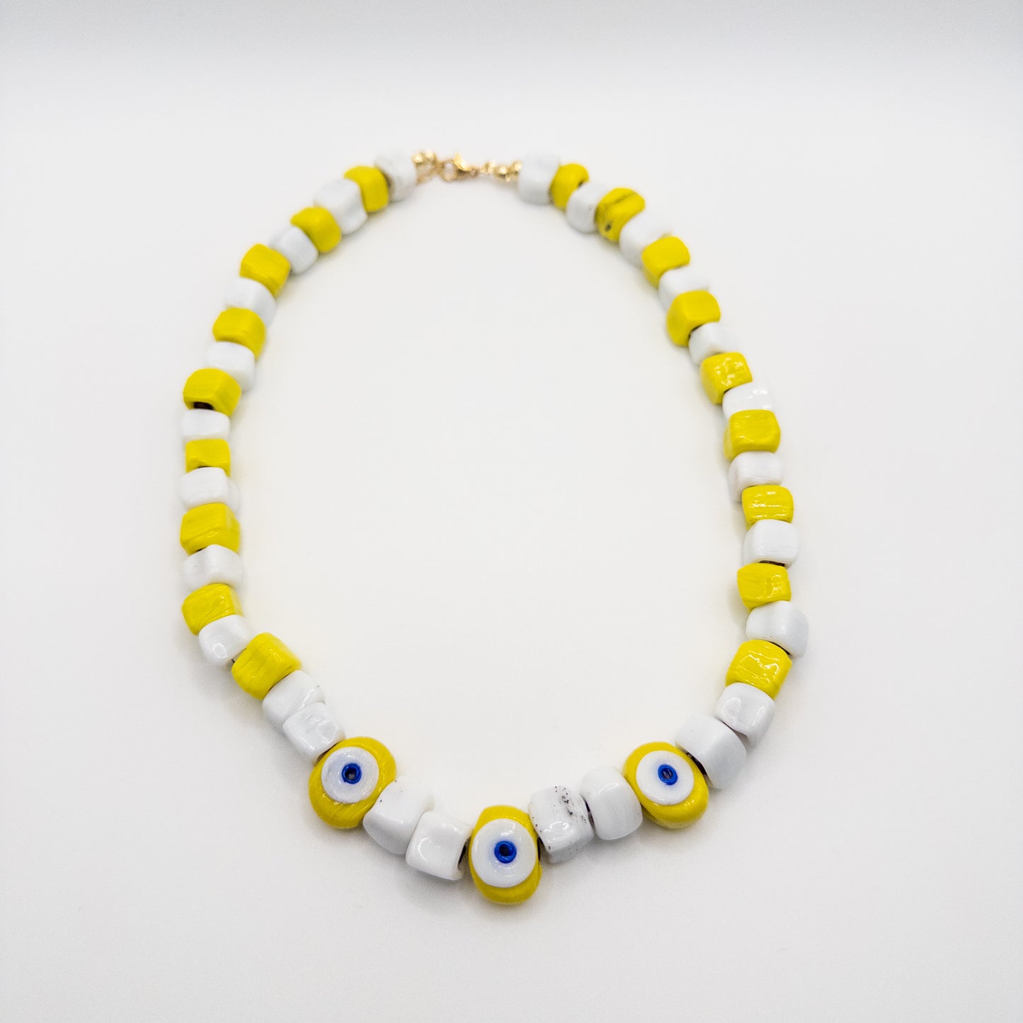 Yellow & White Glass Stone Necklace