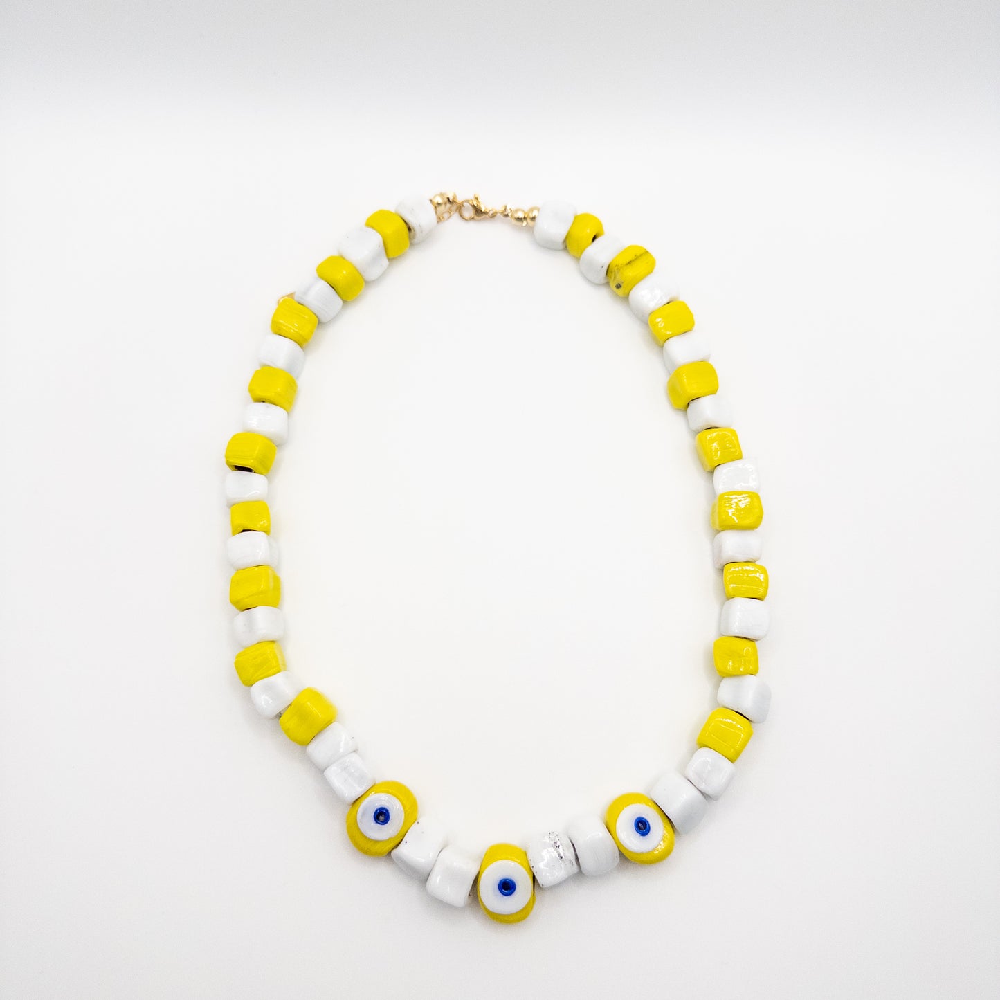 Yellow & White Glass Stone Necklace