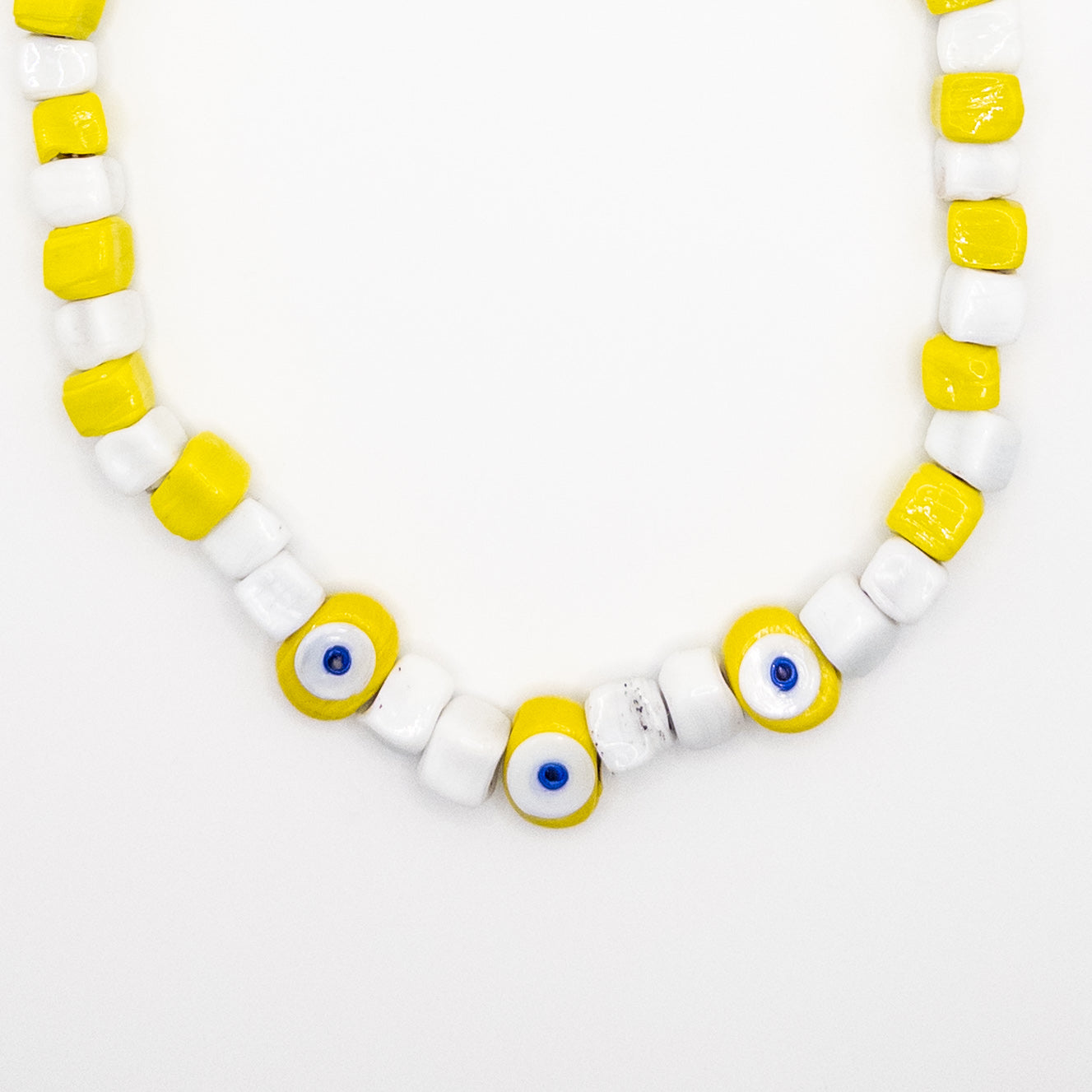 Yellow & White Glass Stone Necklace