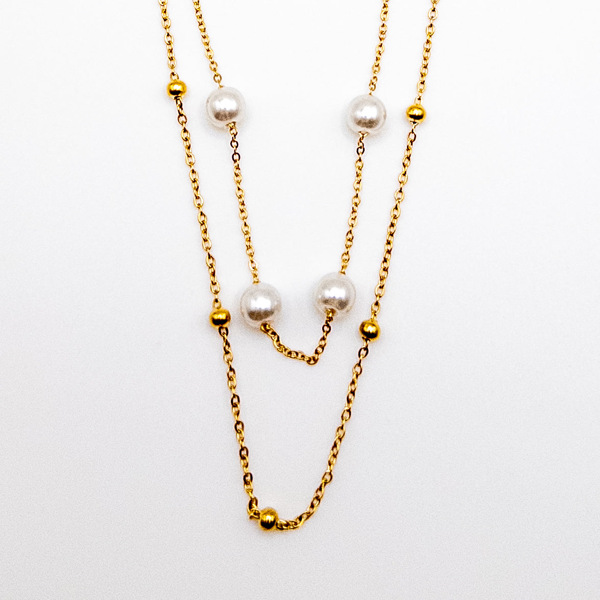 Two Layer Stainless Steel Necklace with Faux Pearl