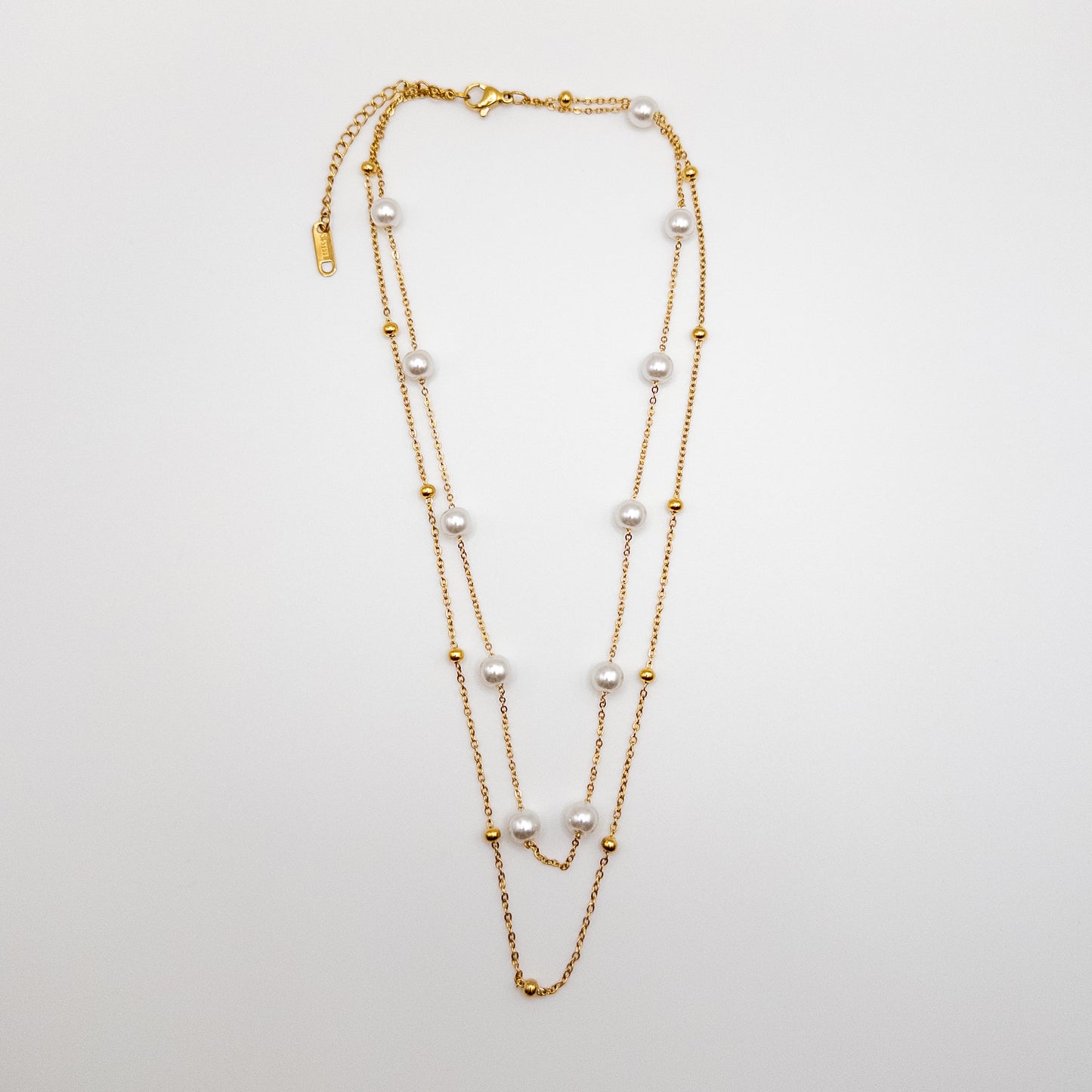 Two Layer Stainless Steel Necklace with Faux Pearl