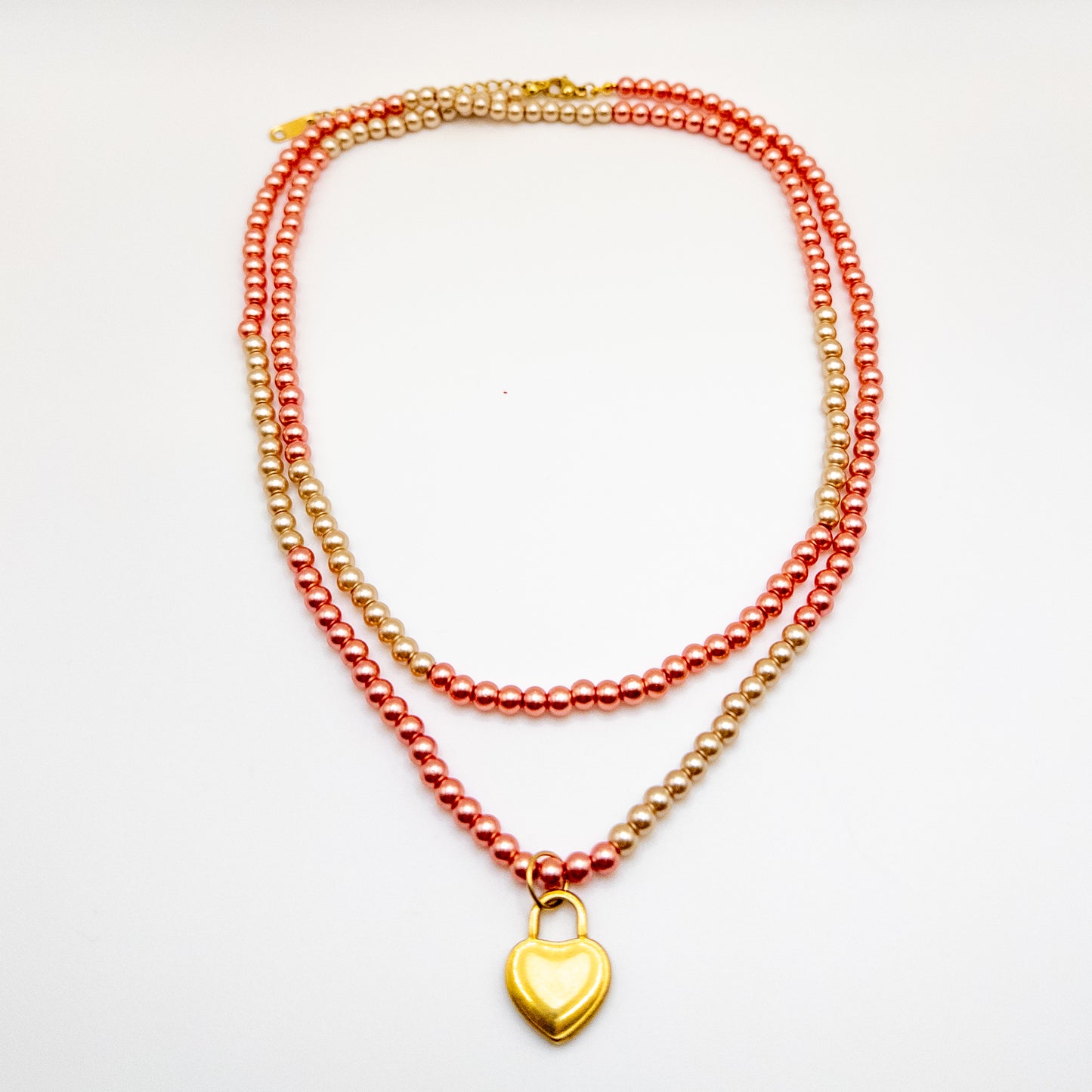 Adjustable Faux Pearl Bead Necklace with Heart Pendant