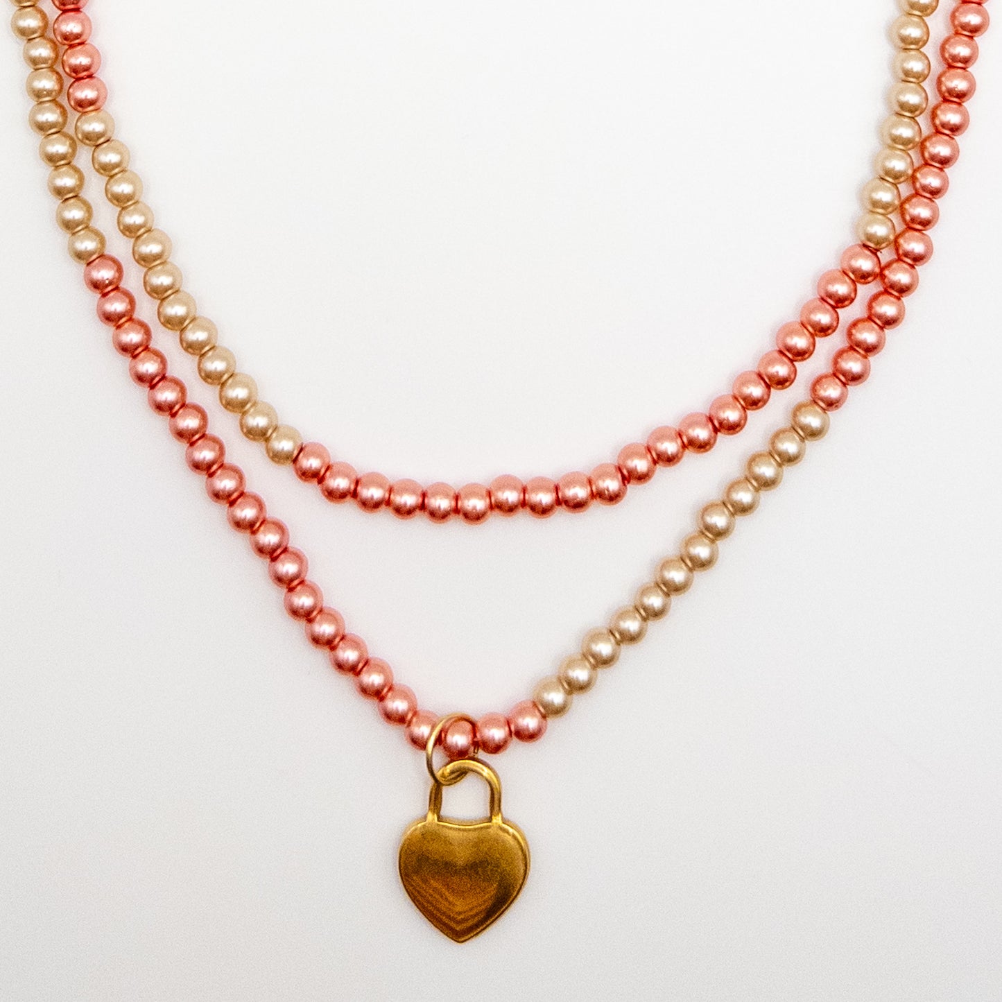 Adjustable Faux Pearl Bead Necklace with Heart Pendant