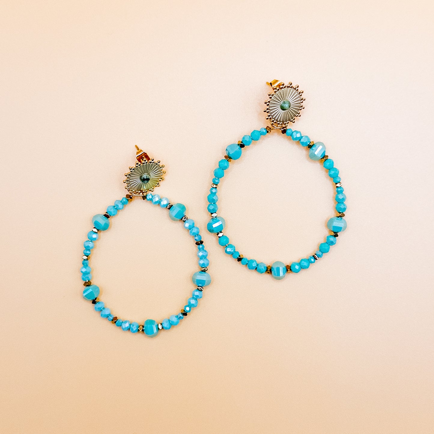 Hoop Earrings with Green Beads