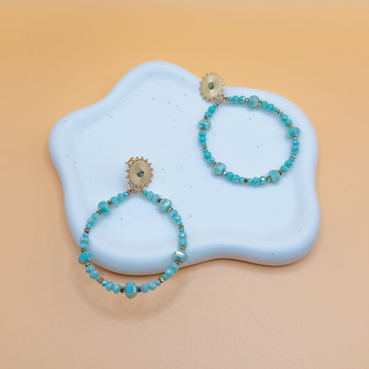 Hoop Earrings with Green Beads