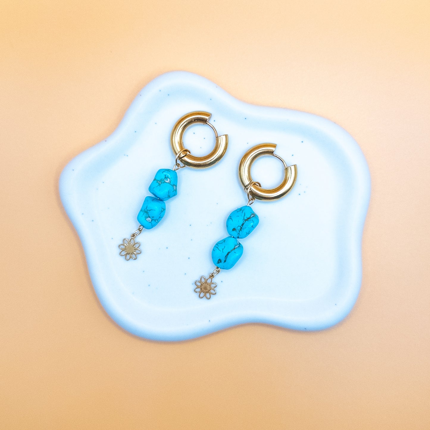 Hoop Earrings with Natural Stone Beads