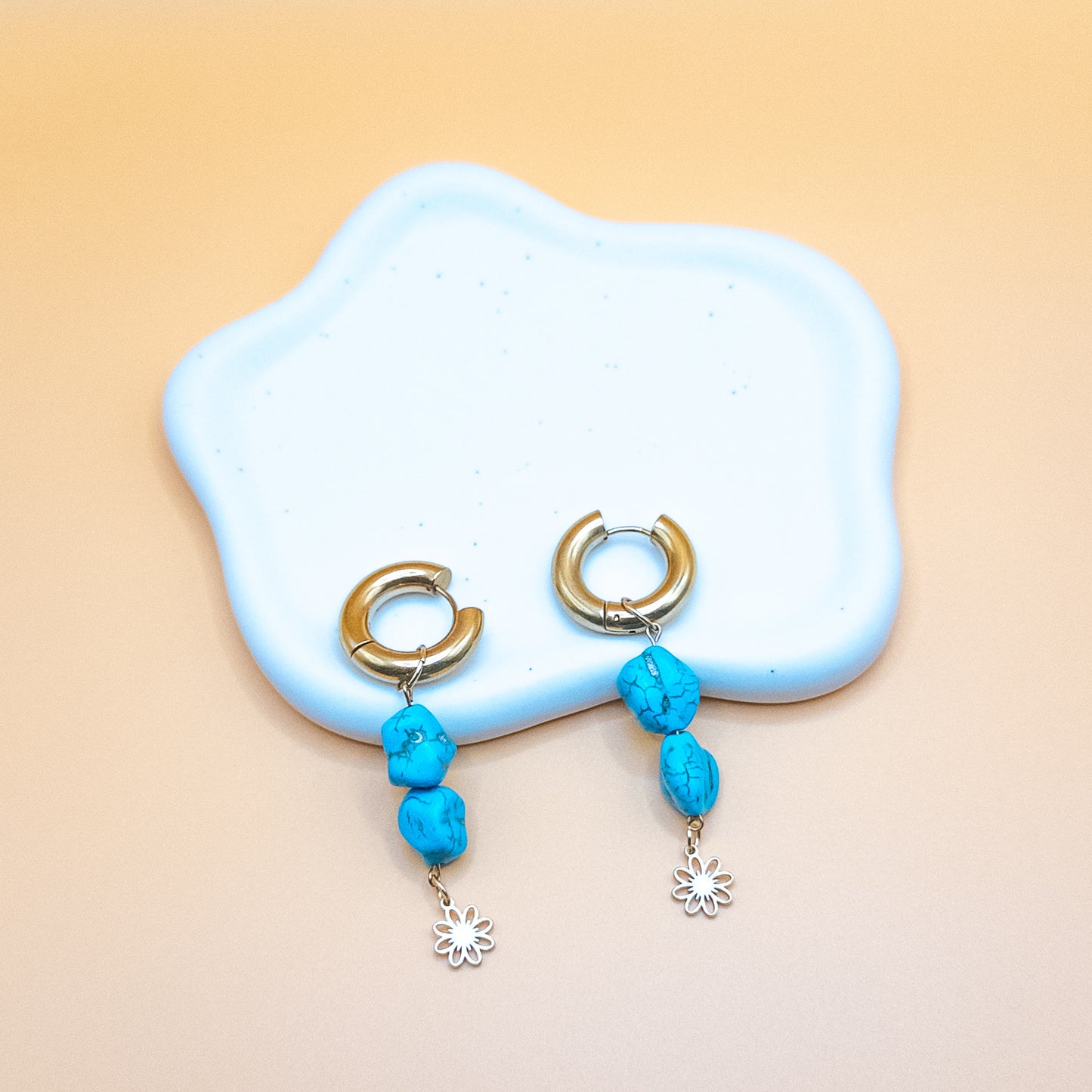 Hoop Earrings with Natural Stone Beads