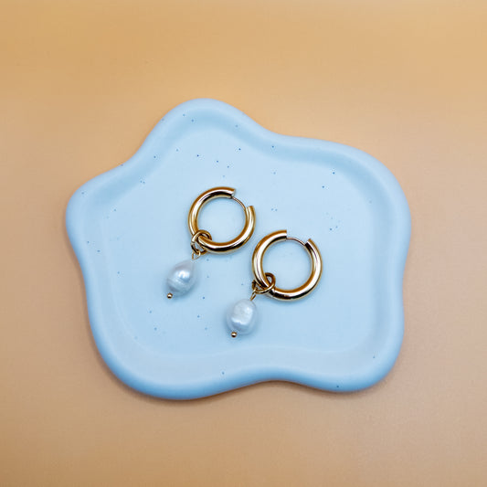 Hoop Earrings with Faux Pearl Bead