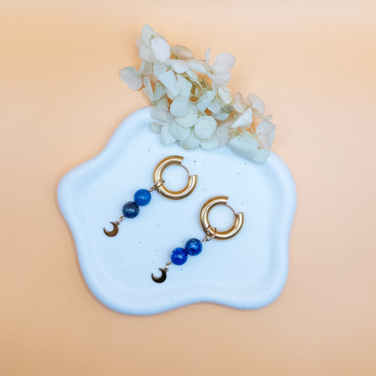 Hoop Earrings with Blue Natural Stone Beads