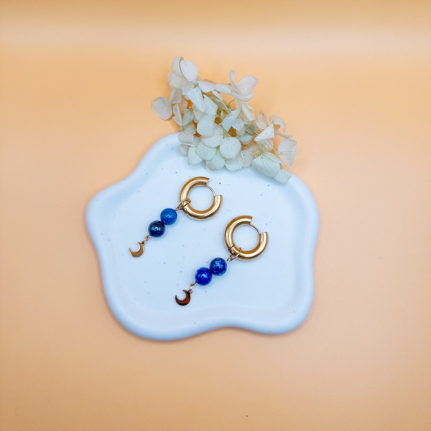 Hoop Earrings with Blue Natural Stone Beads