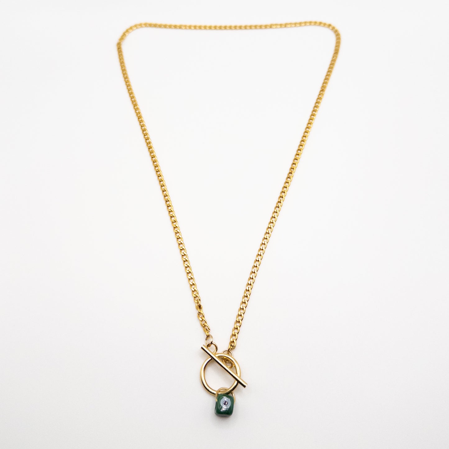 Stainless Steel Necklace with Green Bead