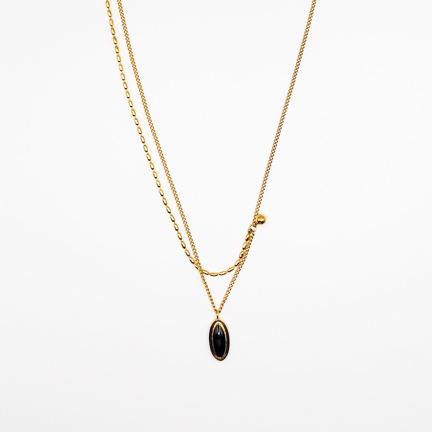 Stainless Steel Necklace with a Black Oval Pendant