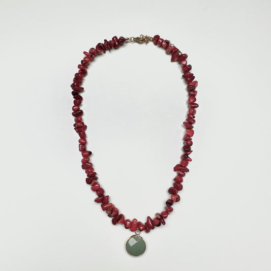 Ocean Bamboo Bead Necklace with a Green Pendant