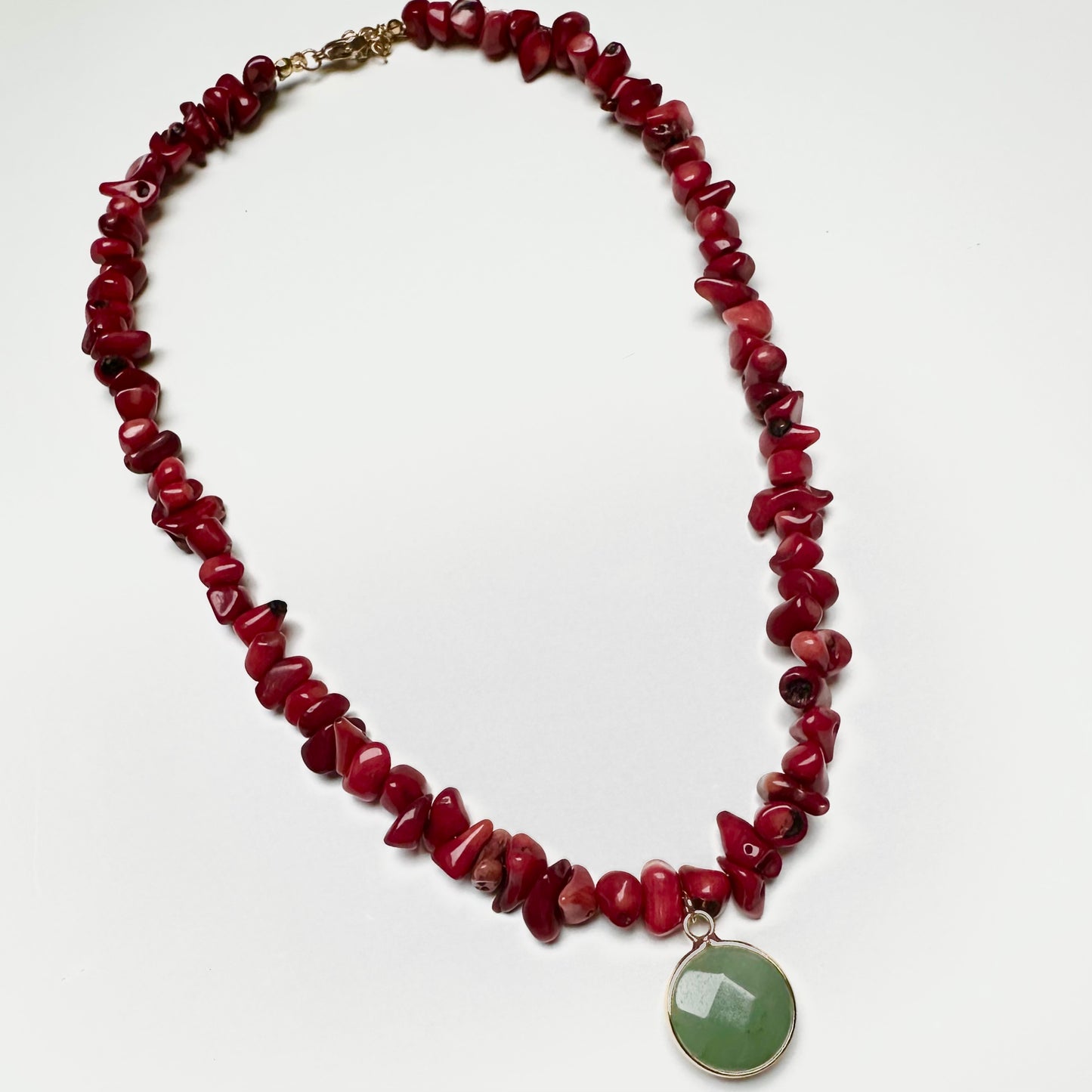 Ocean Bamboo Bead Necklace with a Green Pendant