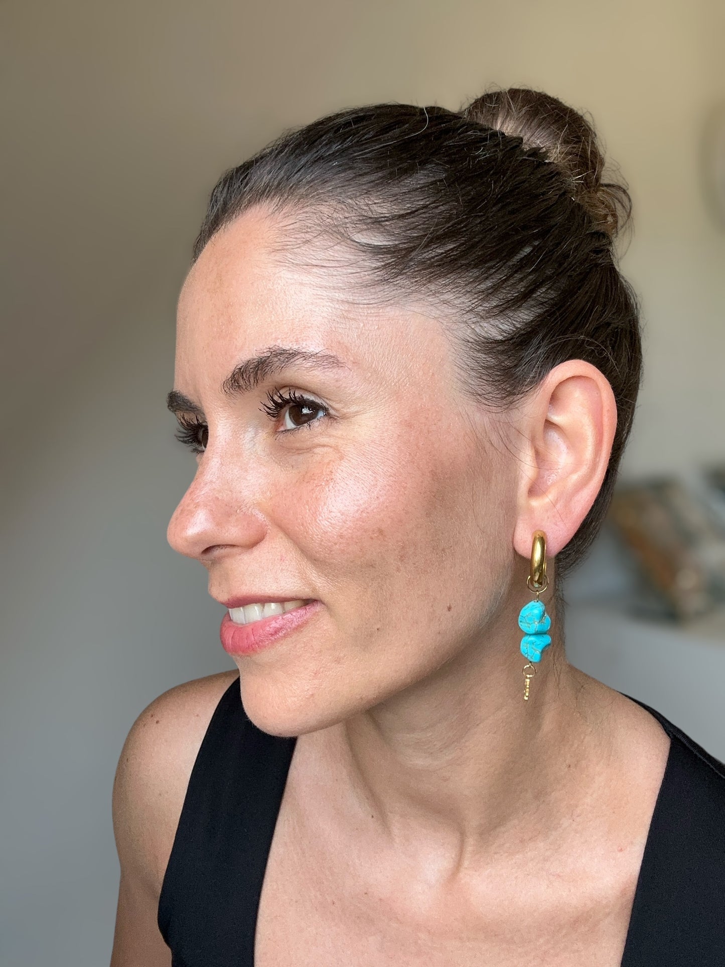 Hoop Earrings with Natural Stone Beads