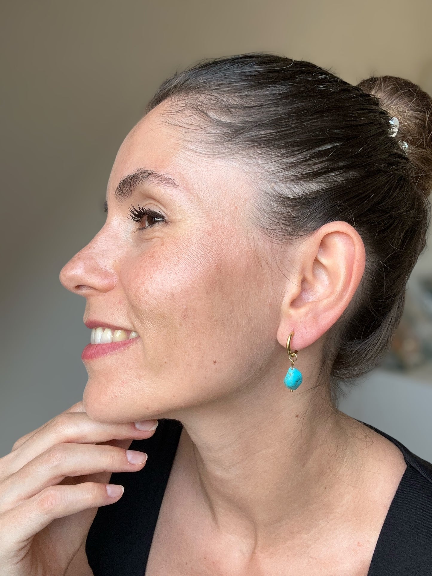 Hoop Earrings with Blue Bead