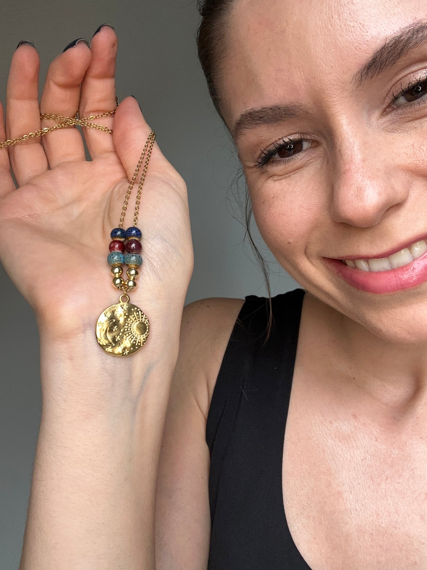 Stainless Steel Necklace with Ceramic Beads