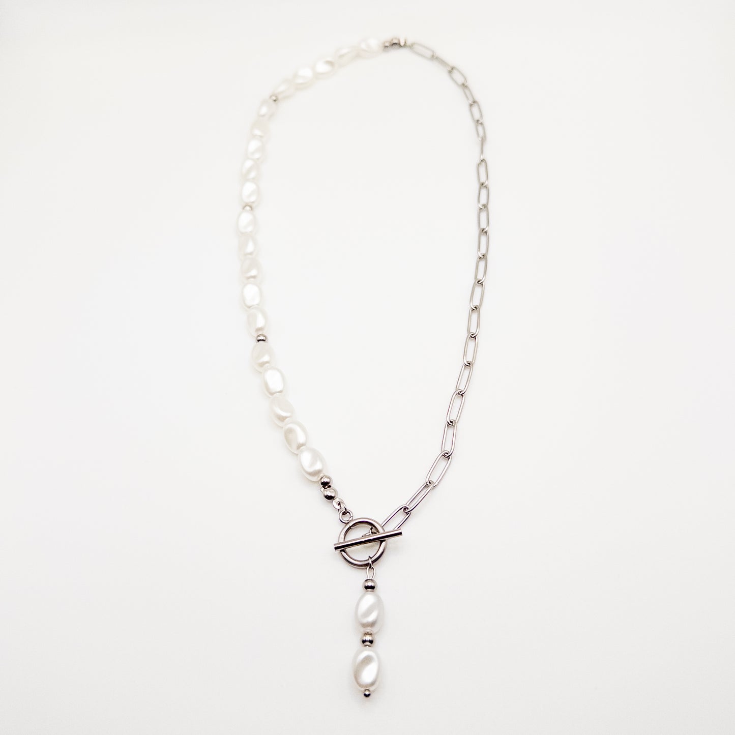 Stainless Steel Necklace with Faux Pearl