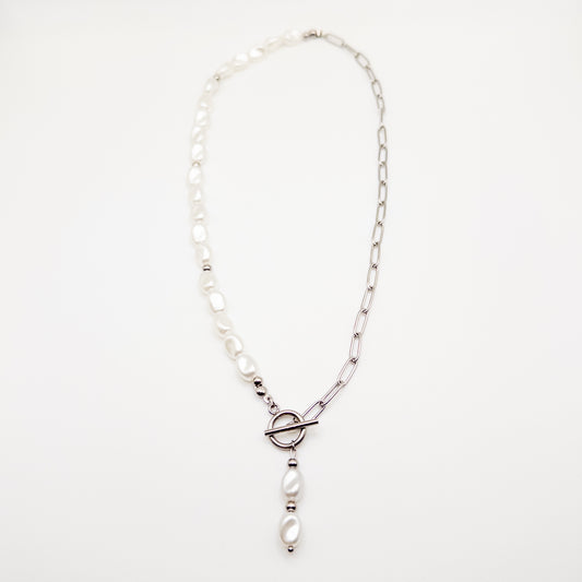 Stainless Steel Necklace with Faux Pearl