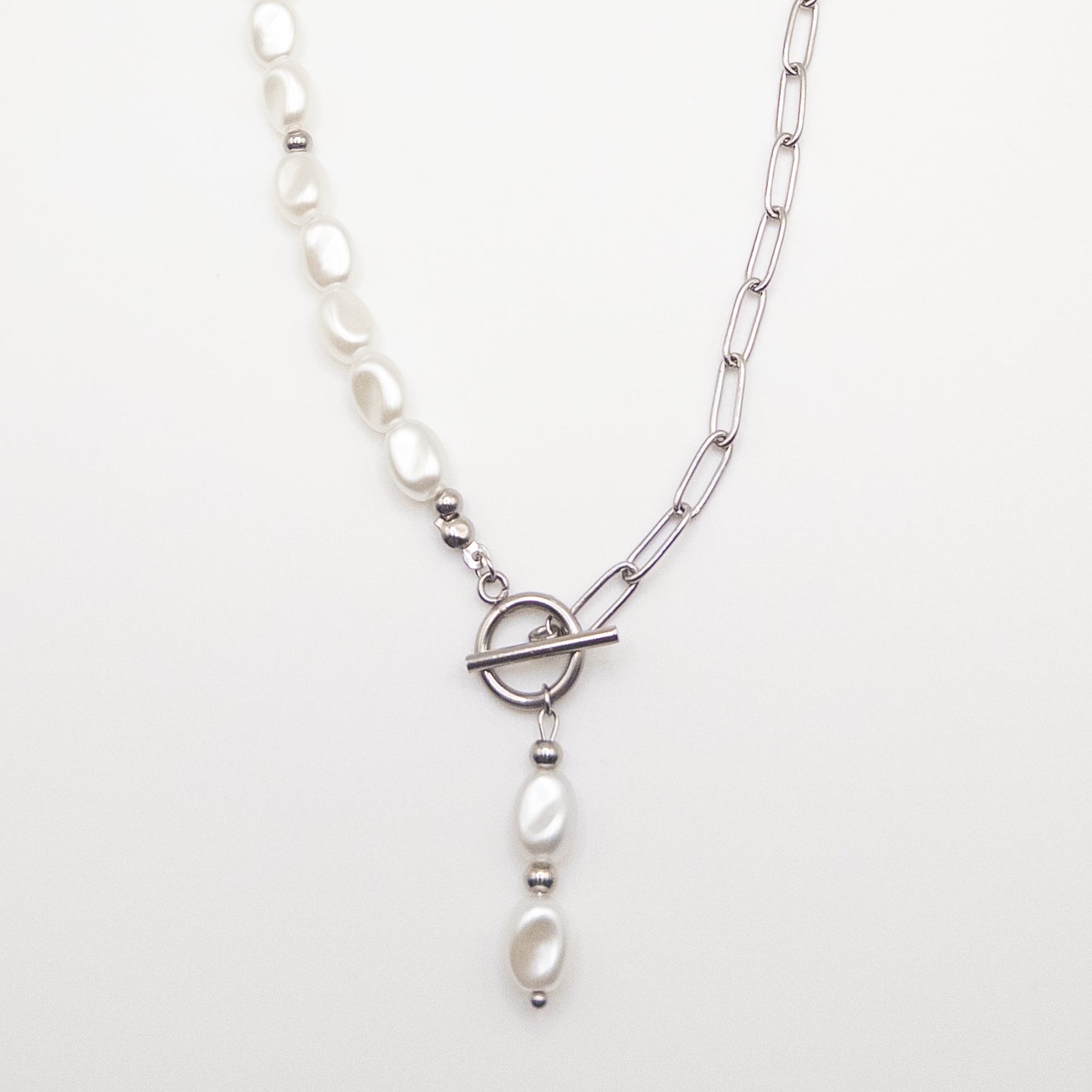 Stainless Steel Necklace with Faux Pearl