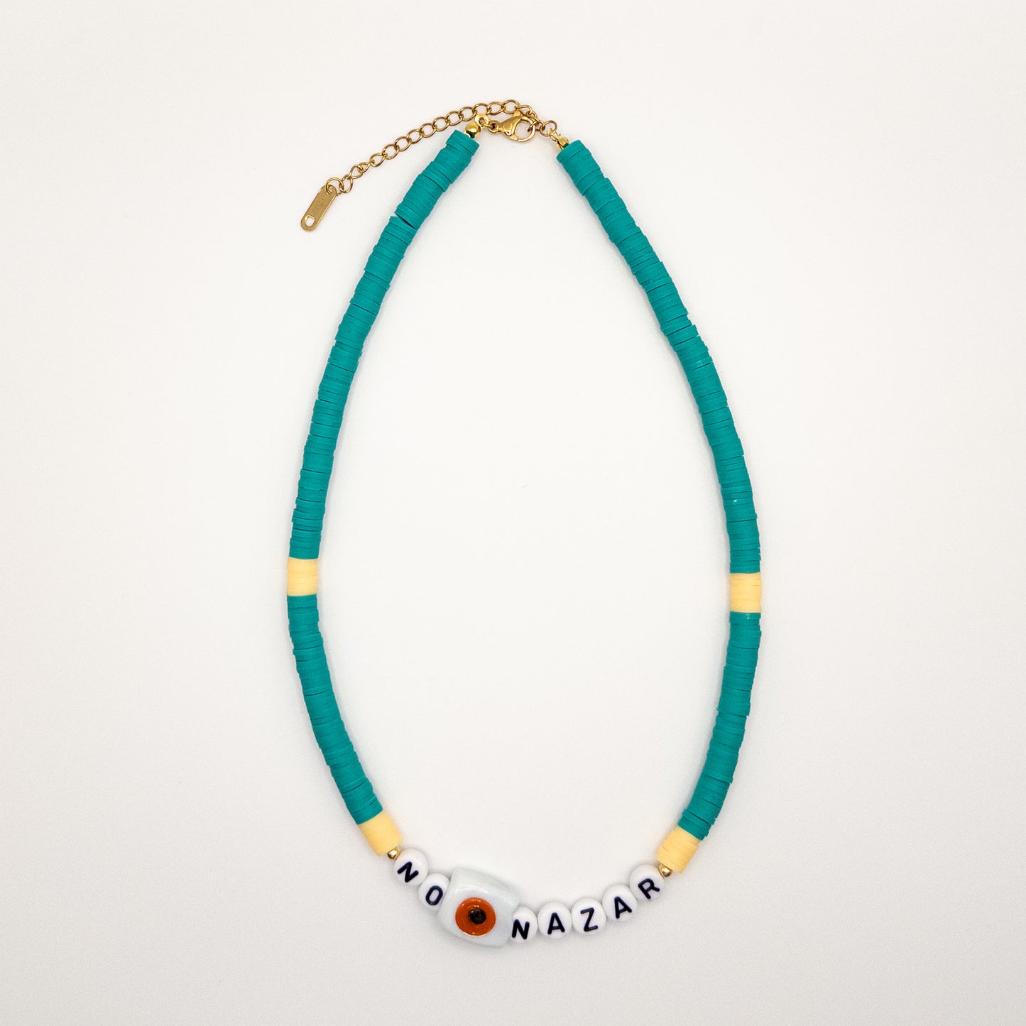 No Nazar Necklace with Dark Green Fimo Beads