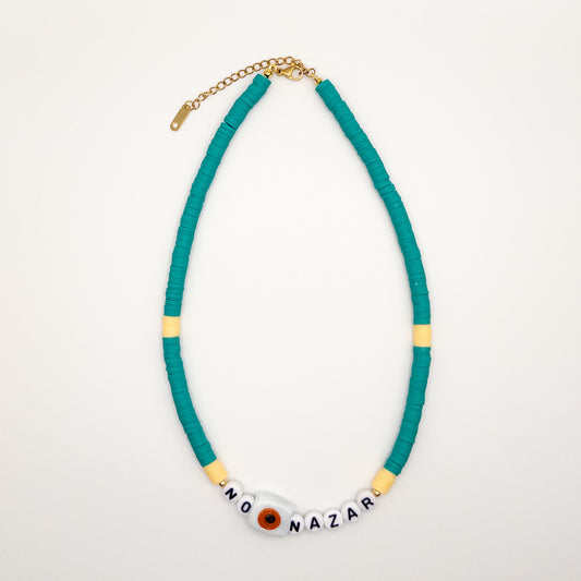 No Nazar Necklace with Dark Green Fimo Beads