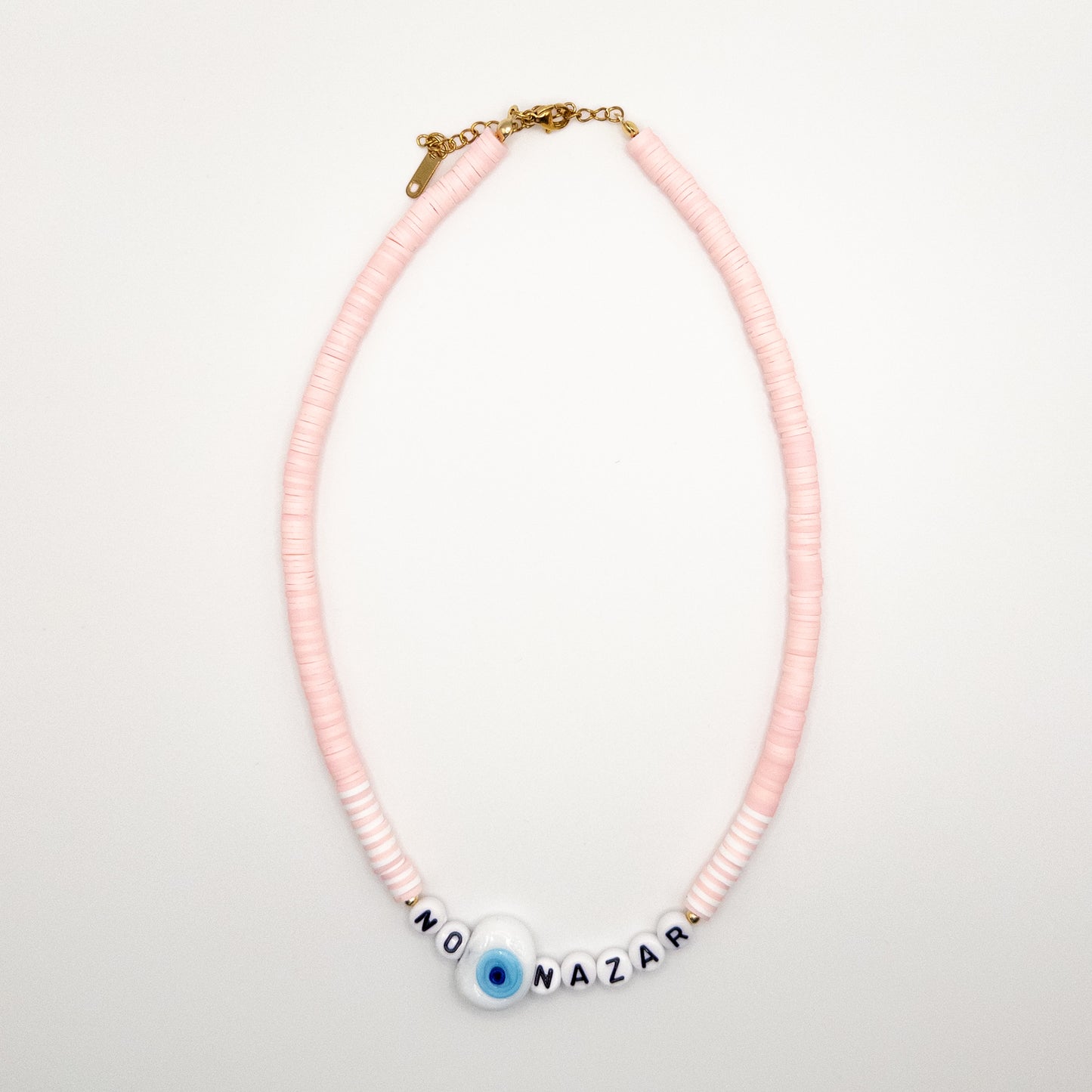 No Nazar Necklace with Pink Fimo Beads