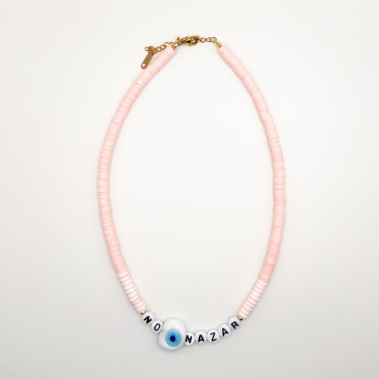 No Nazar Necklace with Pink Fimo Beads