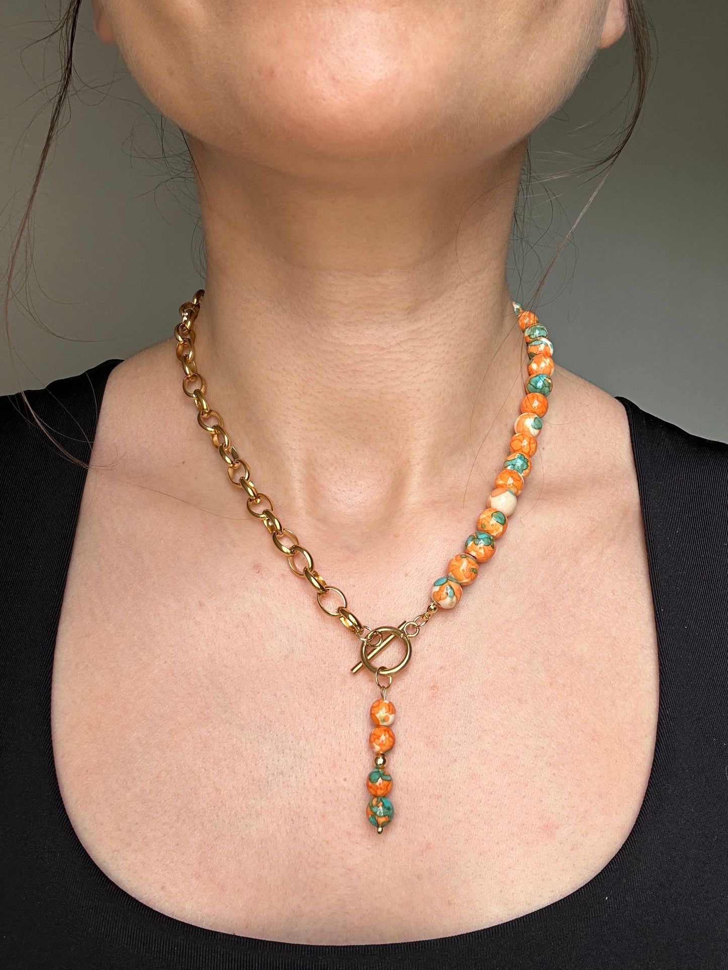 Half Chain Half Orange Beads Necklace